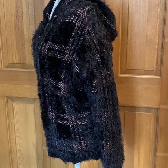 Rock & Republic plaid hooded fuzzy sweater Large - Picture 1 of 5